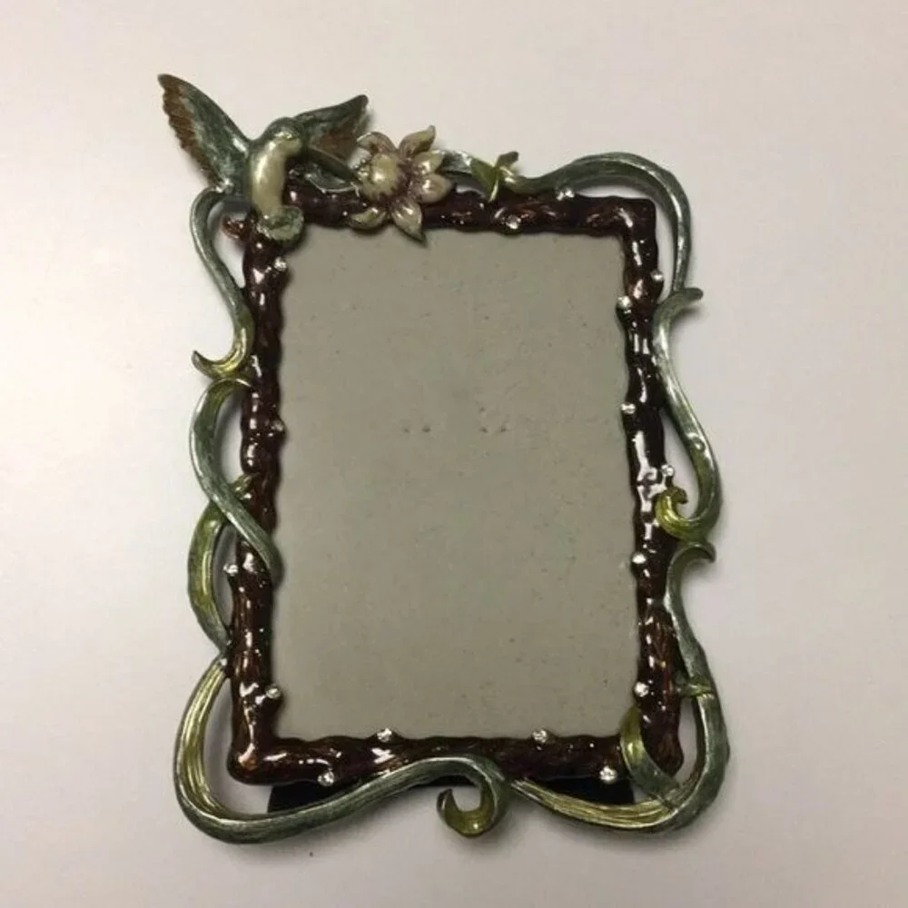 Decorative Green & Brown Metal Photo Frame With Bird & Flower Accents